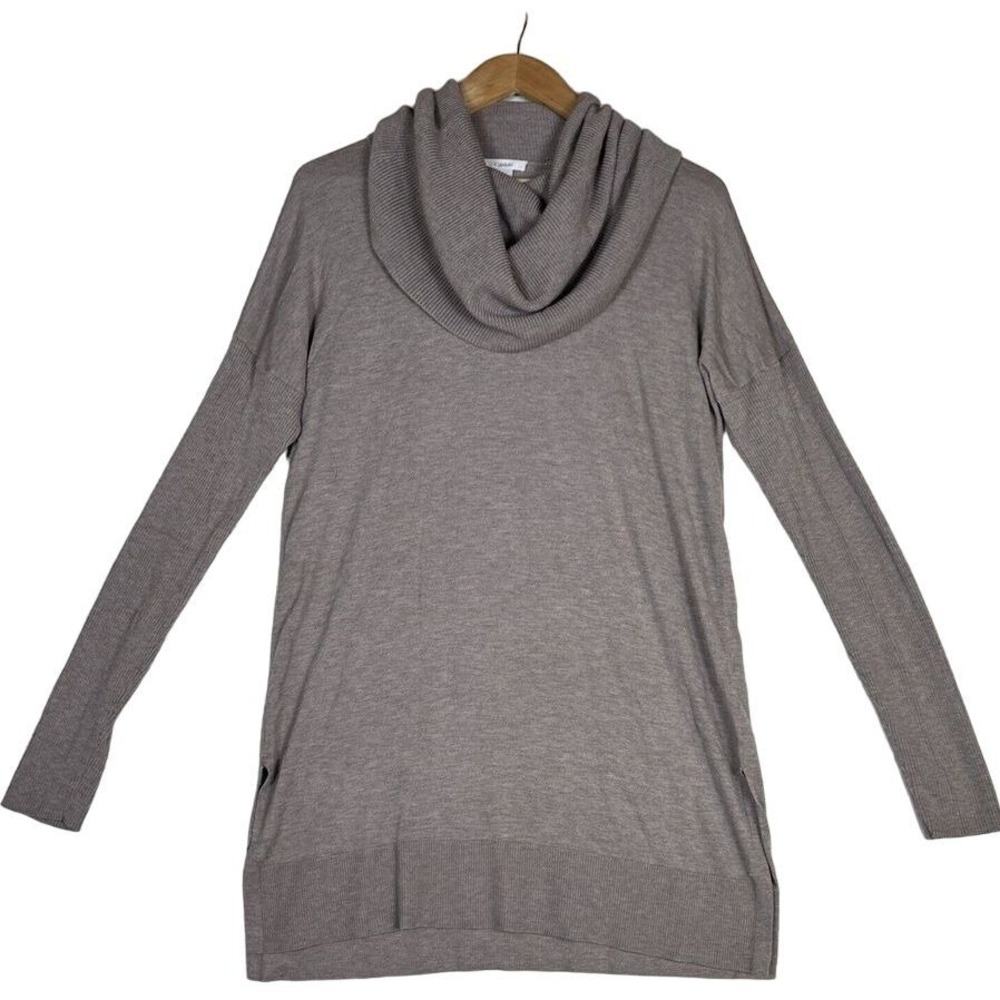Caslon Nordstrom Womens Sz S Cowl‎ neck Tunic Sweater Beige Oatmeal Casual Fall